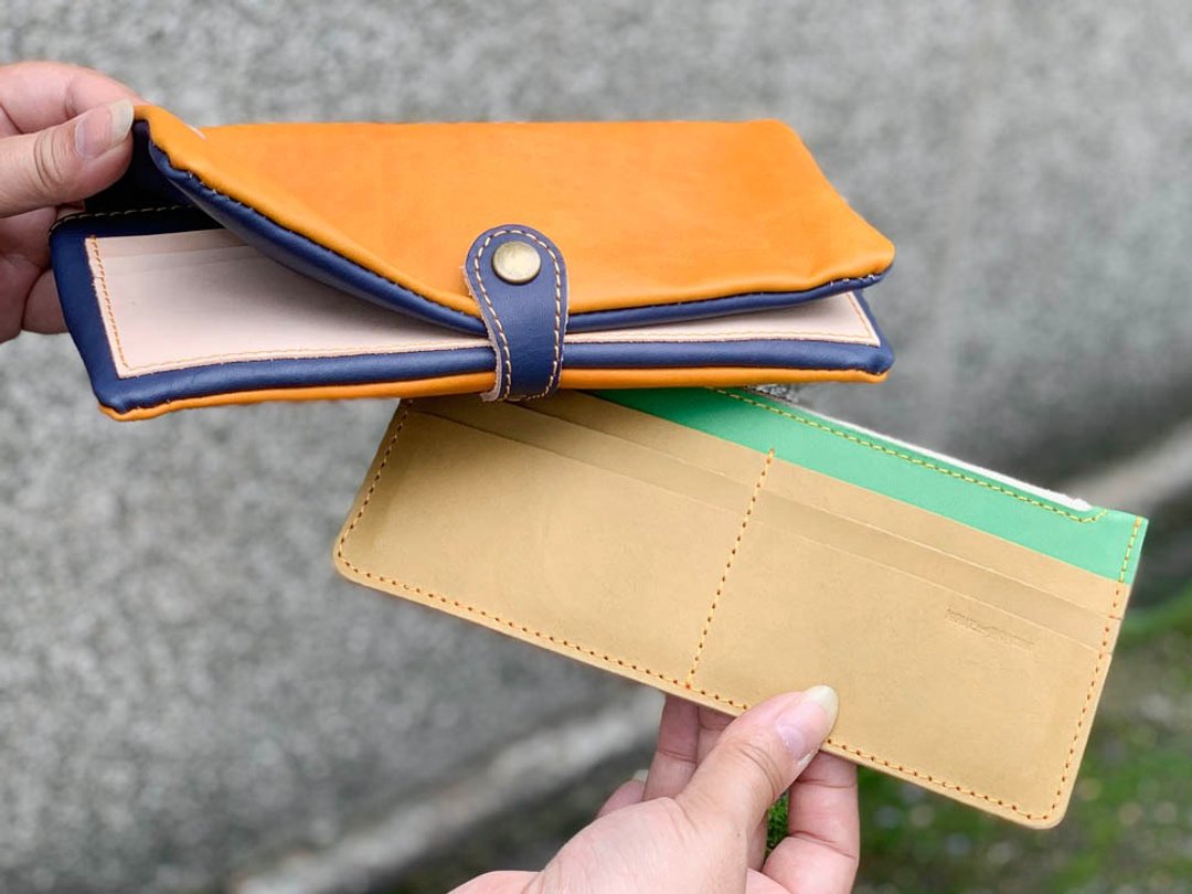 F-PLUMP Chirari Navy and Casual Green Full Plump Wallet Smartphone Passbook FPW-CNNW-GOCB-C - 皮夹/钱包 - 真皮 橘色