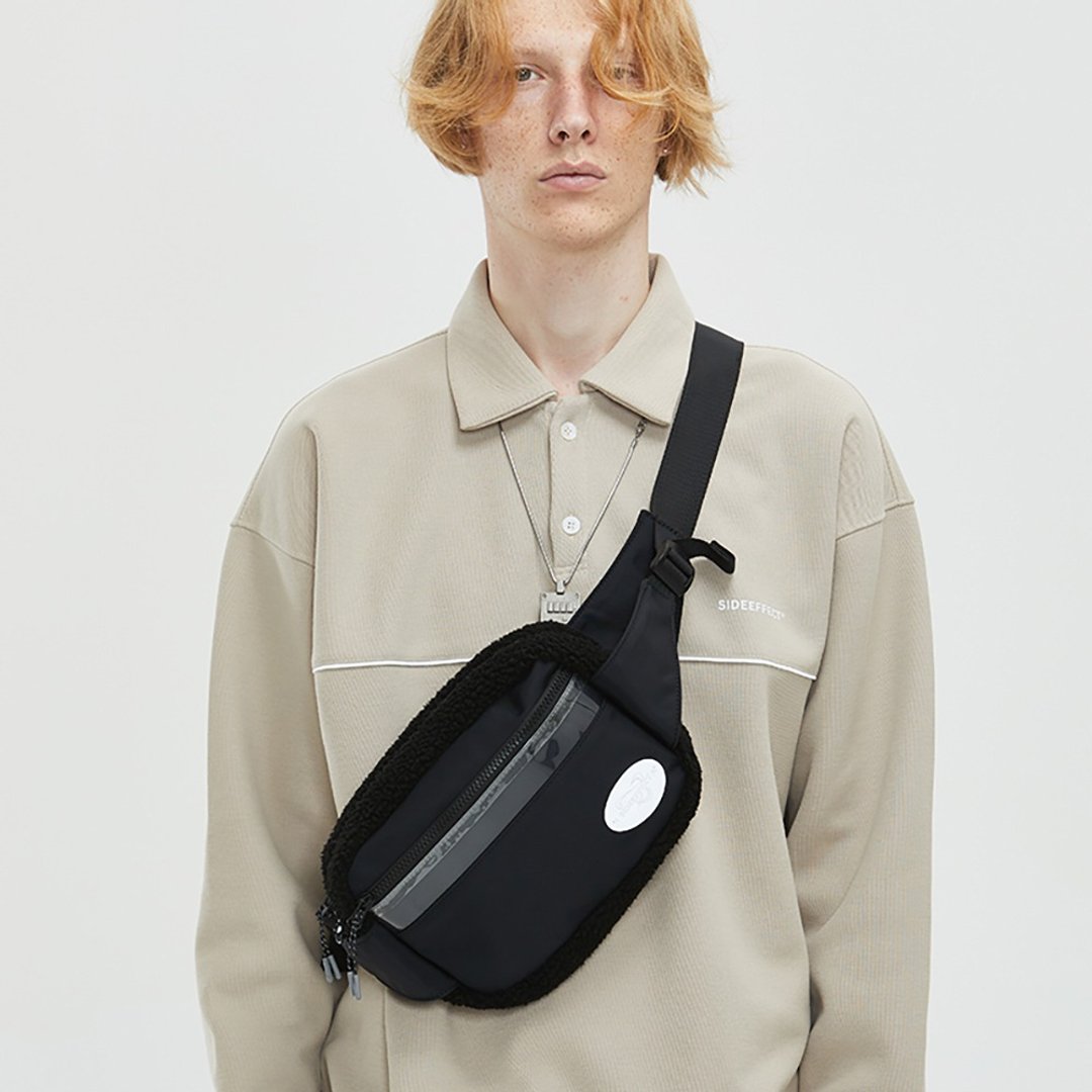 SIDEEFFECT AW19 WAIST BAG 黑色机能摇粒绒尼龙斜挎包腰包胸包 - 侧背包/斜挎包 - 其他材质 黑色