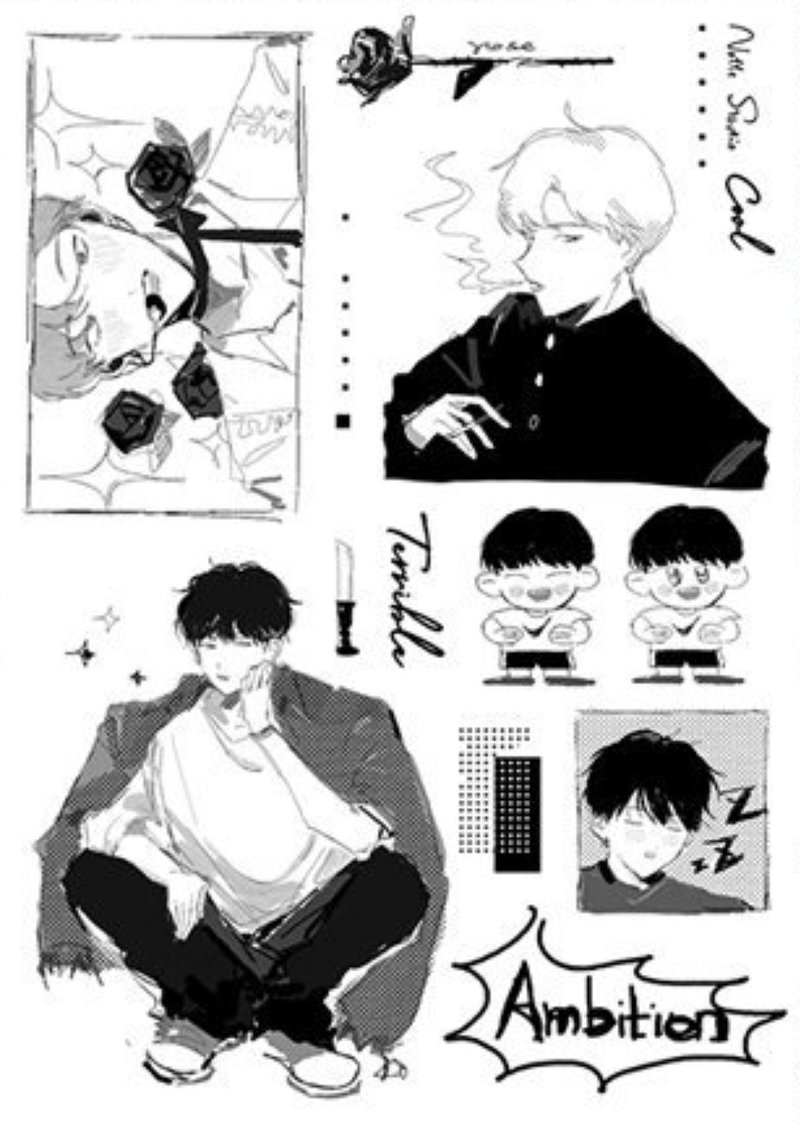 Cool モノクロ高校生 漫画感 塩顏繪畫 和紙貼紙 套組 - 纸胶带 - 其他材质 黑色