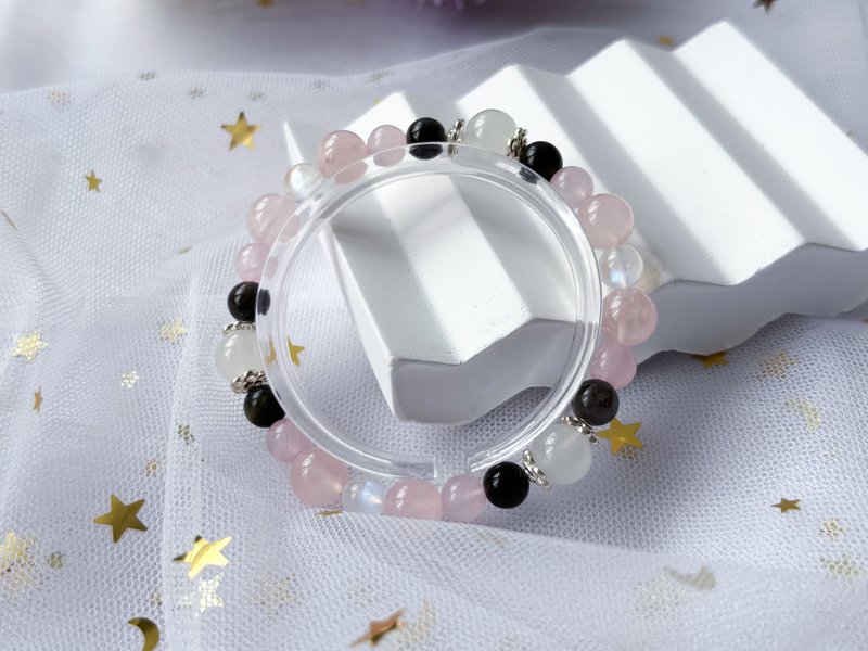 【梦莹】天然粉水晶 银曜石 蓝月亮石 玉髓 S925纯银 设计手链 - 手链/手环 - 水晶 粉红色