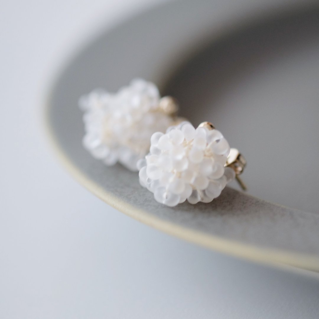 grains(frost) - 耳环/耳夹 - 玻璃 白色