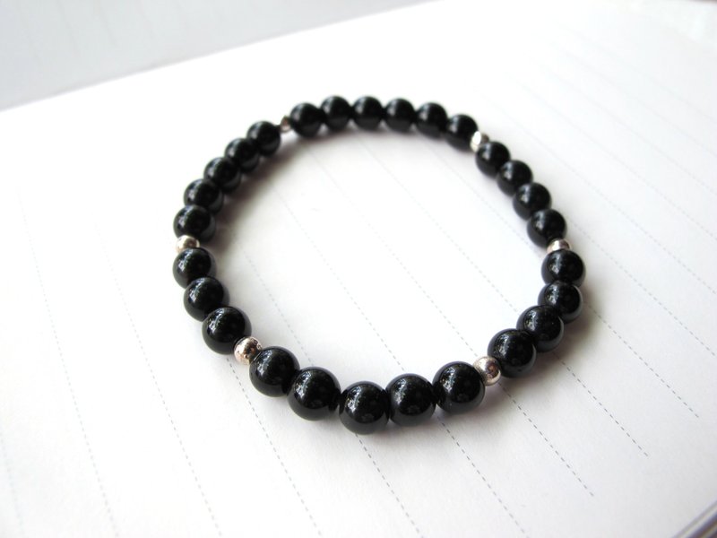 碧玺6.5mm 925纯银【黑碧玺】护身符 驱邪避凶 消除压力 - 手链/手环 - 水晶 黑色