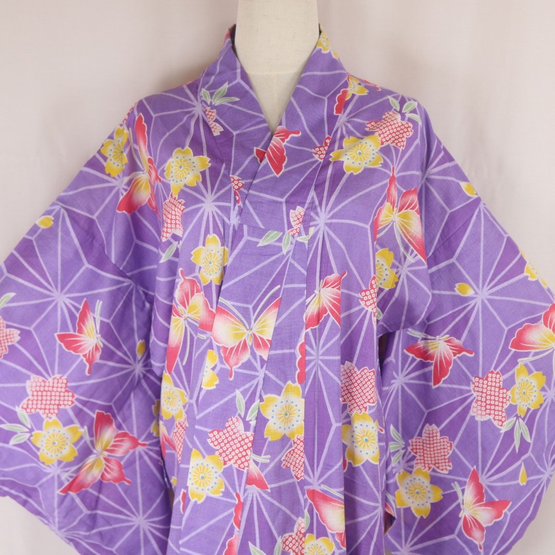 日本复古浴衣 女款 | 紫色多彩花柄 | 夏日和服罩袍 - 其他 - 其他材质 紫色