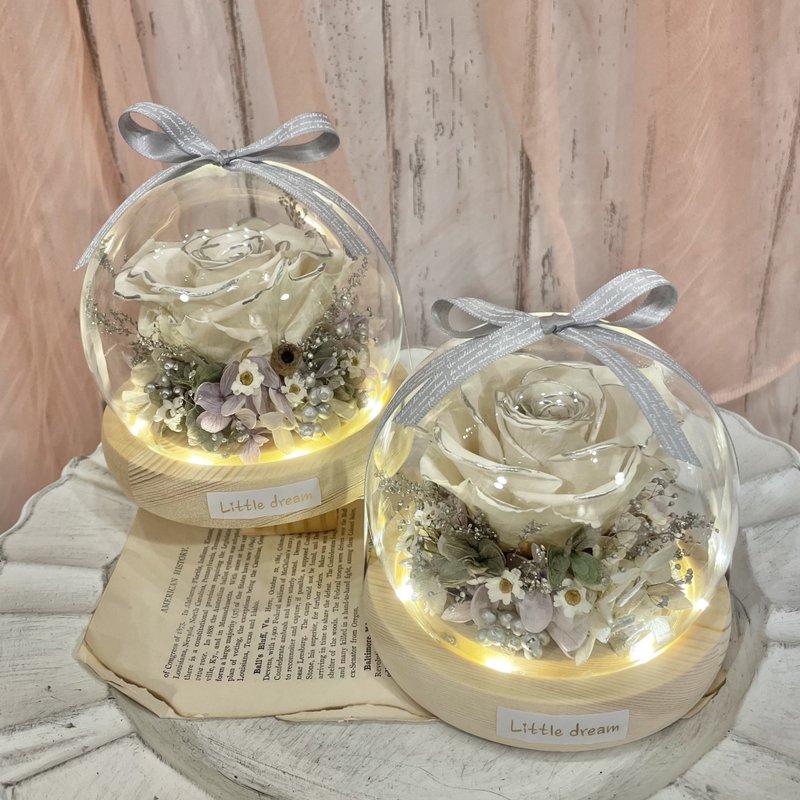 | 小梦境花艺 | 仙女风 XL永生玫瑰 LED灯环底座玻璃球 花房 - 干燥花/捧花 - 植物．花 白色