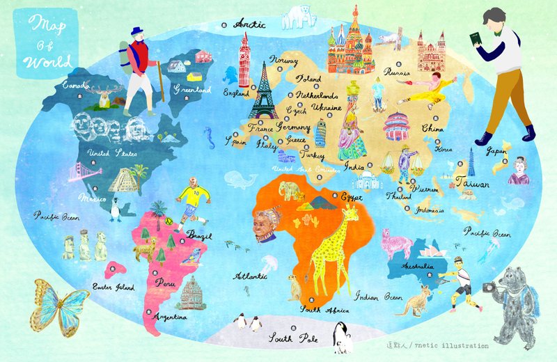 世界地图 / Map Of World / 海报 / 明信片 - 海报/装饰画/版画 - 纸 多色