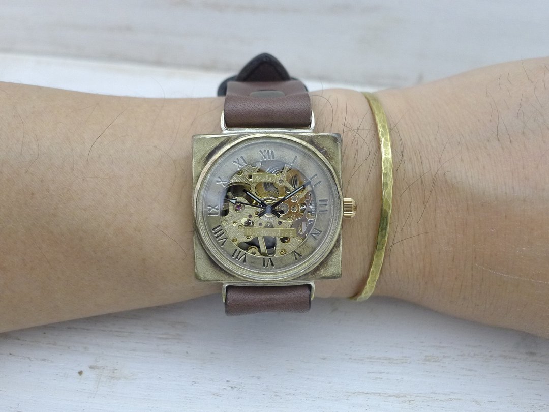 Handmade watch BHW138 Manual winding Brass 36mm square Roman numeral normal belt - 女表 - 铜/黄铜 金色