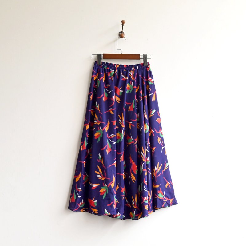 【蛋植物古着】天堂鸟羽印花高腰古着裙 - 裙子 - 其他人造纤维 紫色