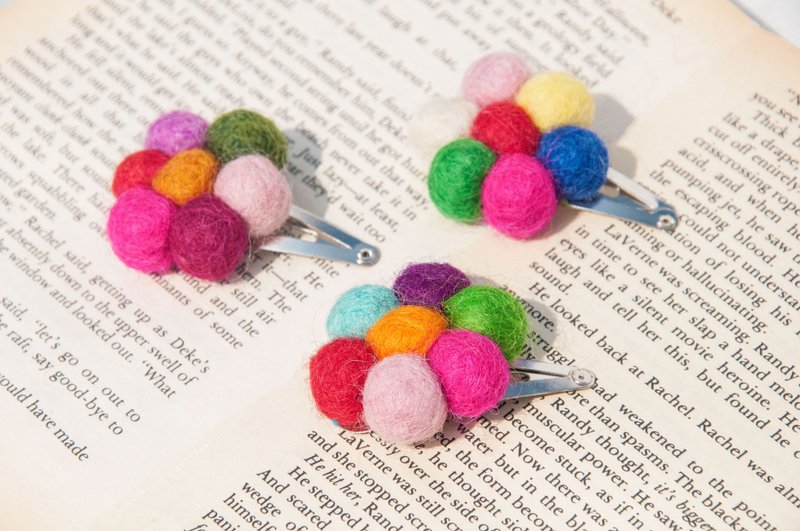 生日礼物 手作羊毛毡发饰 动物发夹 羊毛毡球发夹-彩虹花朵森林 - 发饰 - 羊毛 多色