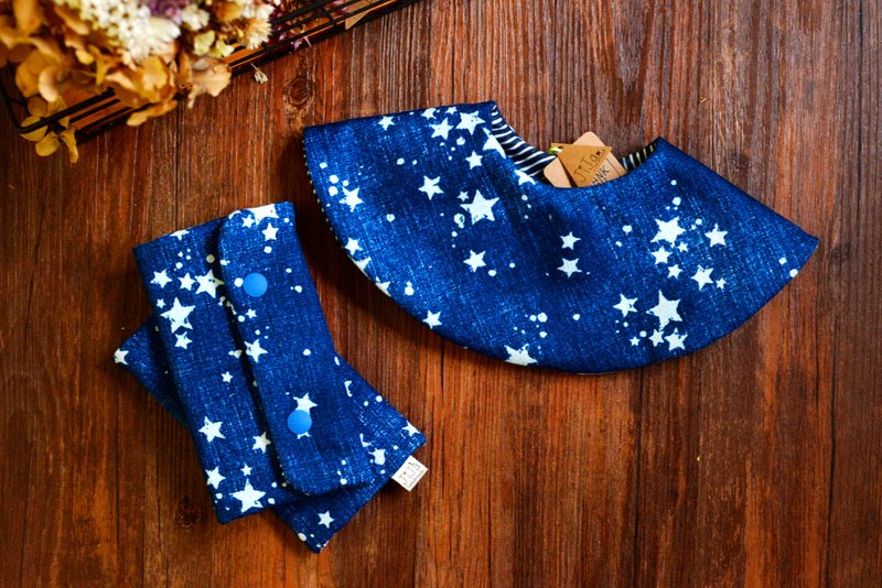 S.JIJA HandMade Babies Gift Set - 绝版手作婴儿贺礼套装 (婴儿围兜兜与实用咬咬巾) - 满月礼盒 - 棉．麻 