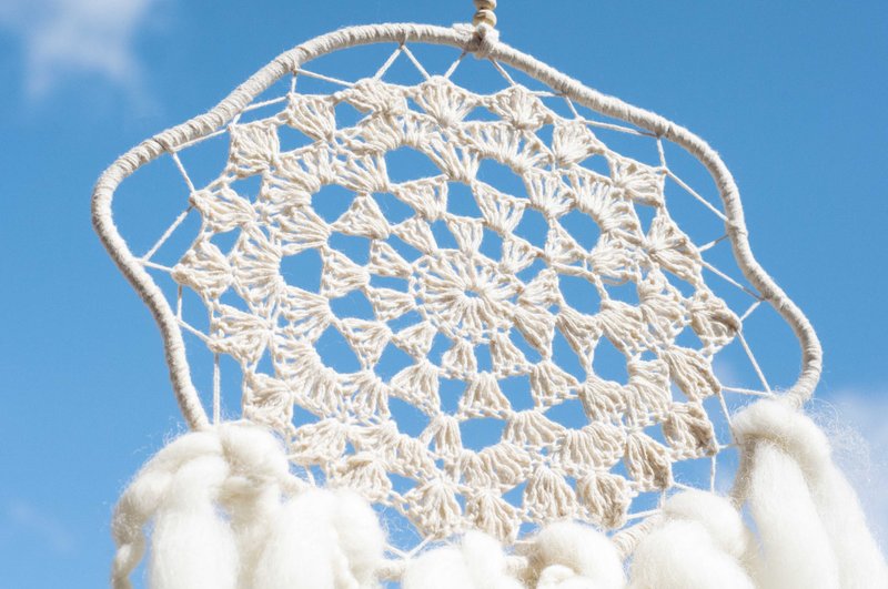 手工编织棉麻彩虹捕梦网吊饰dream Cather/手工蕾丝捕梦网-中云朵 - 摆饰 - 棉．麻 白色