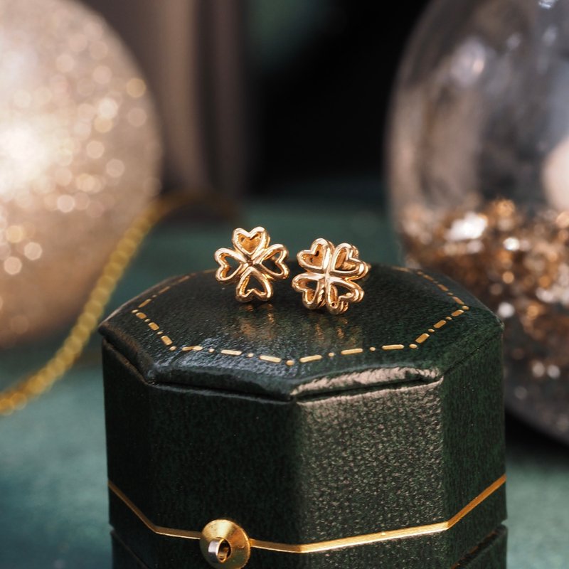 18K金金色四叶草耳环18K Gold Golden Clover Earrings - 耳环/耳夹 - 贵金属 