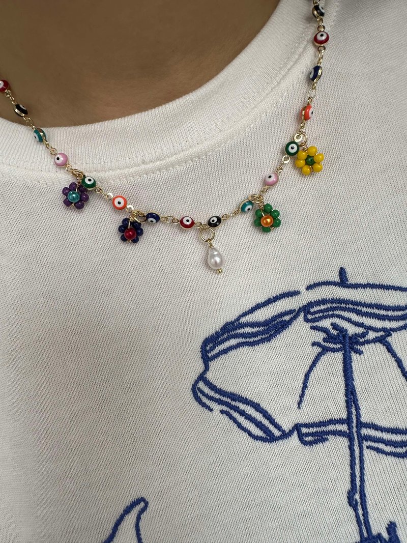 【热卖】野花 彩色 复古 珍珠 夏日颈链| 欧美风街头混搭 - 项链 - 玻璃 多色