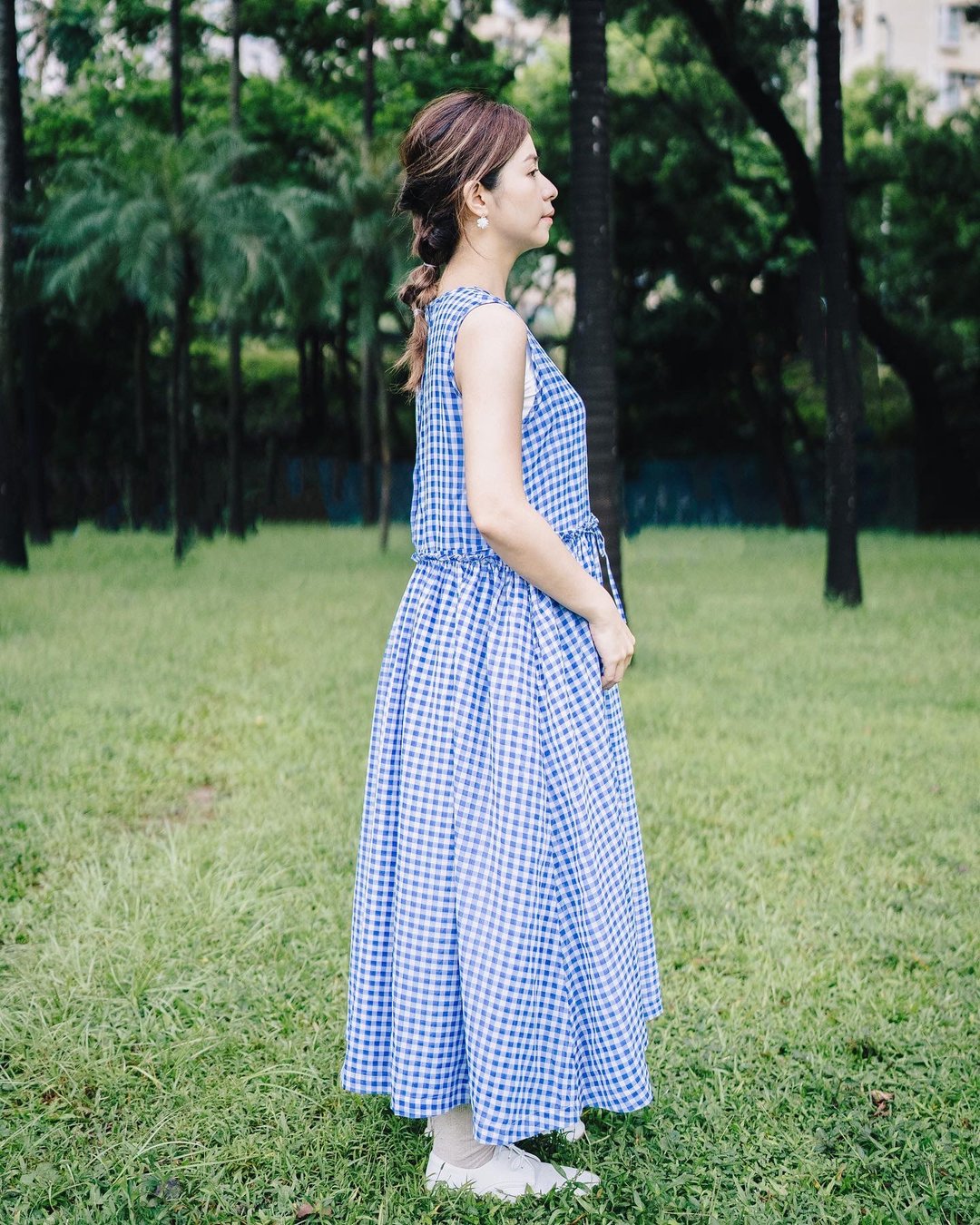 Cinderella 春夏蓝直格纹连身裙 - 洋装/连衣裙 - 棉 蓝色