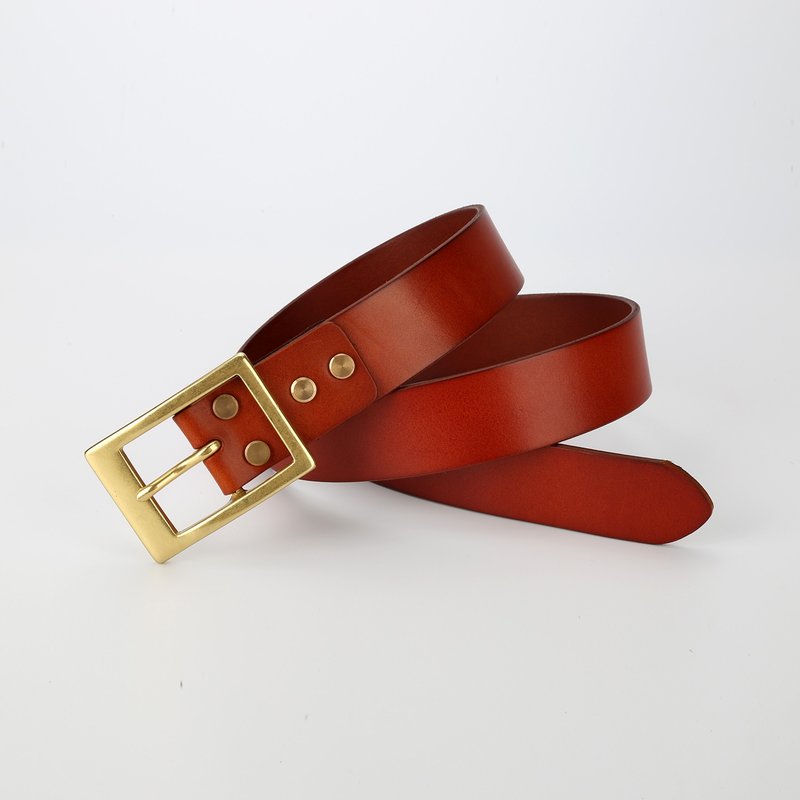 【切線派】父亲节礼物純手工皮帶長度定制男士真皮腰帶意產植鞣革 - 皮带/腰带 - 真皮 橘色