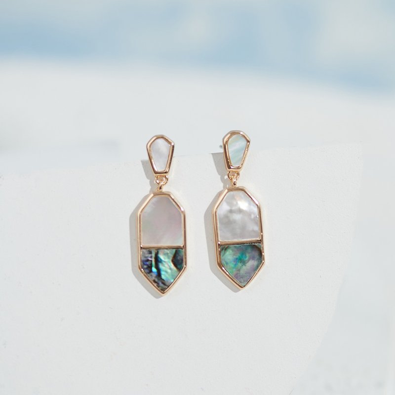 双彩几何耳环I 鲍鱼贝 珍珠母贝 - 耳环/耳夹 - 贝壳 金色