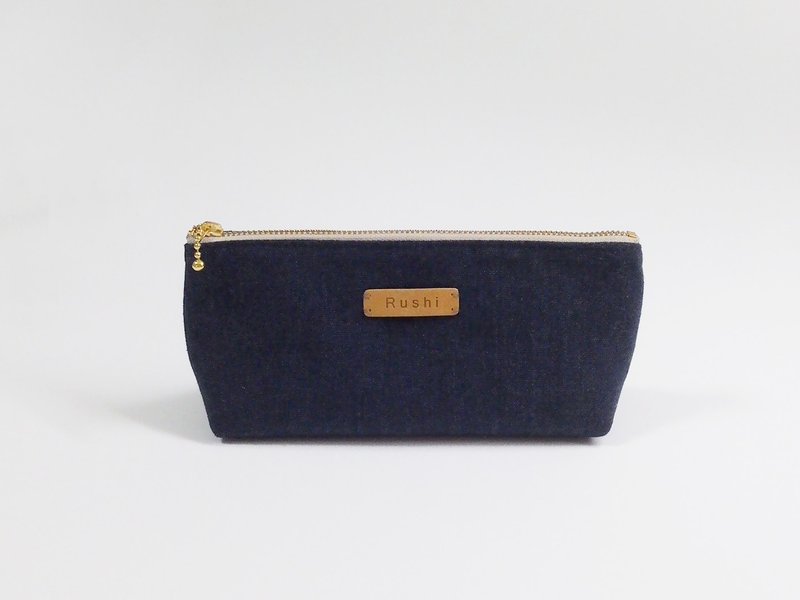 饺子笔袋(深蓝深蓝)_条纹内里 - 铅笔盒/笔袋 - 棉．麻 蓝色