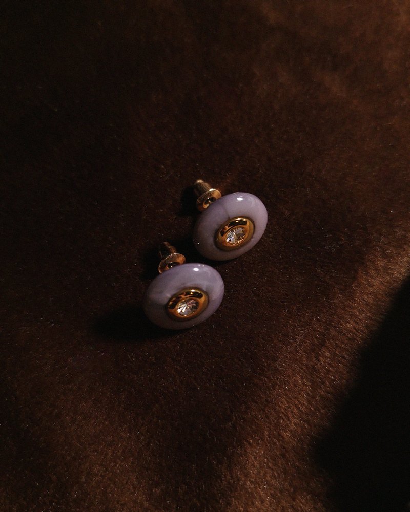古典耳环 / 紫芋圆锆 - Vintage - 耳环/耳夹 - 塑料 紫色