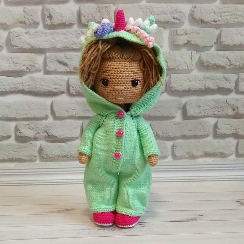 Doll in unicorn costume, interior art doll - 玩具/玩偶 - 棉．麻 多色