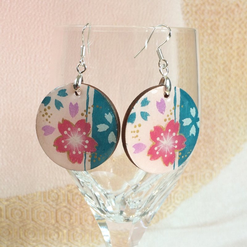 Wagera Earring Sakura Pink - 耳环/耳夹 - 木头 粉红色