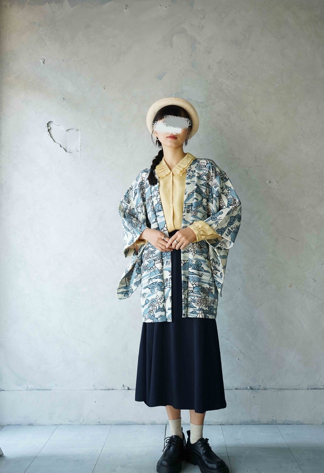 寻宝古着 - 天空蓝山中茶屋手绘印花日本羽织和服 - 女装休闲/机能外套 - 丝．绢 蓝色