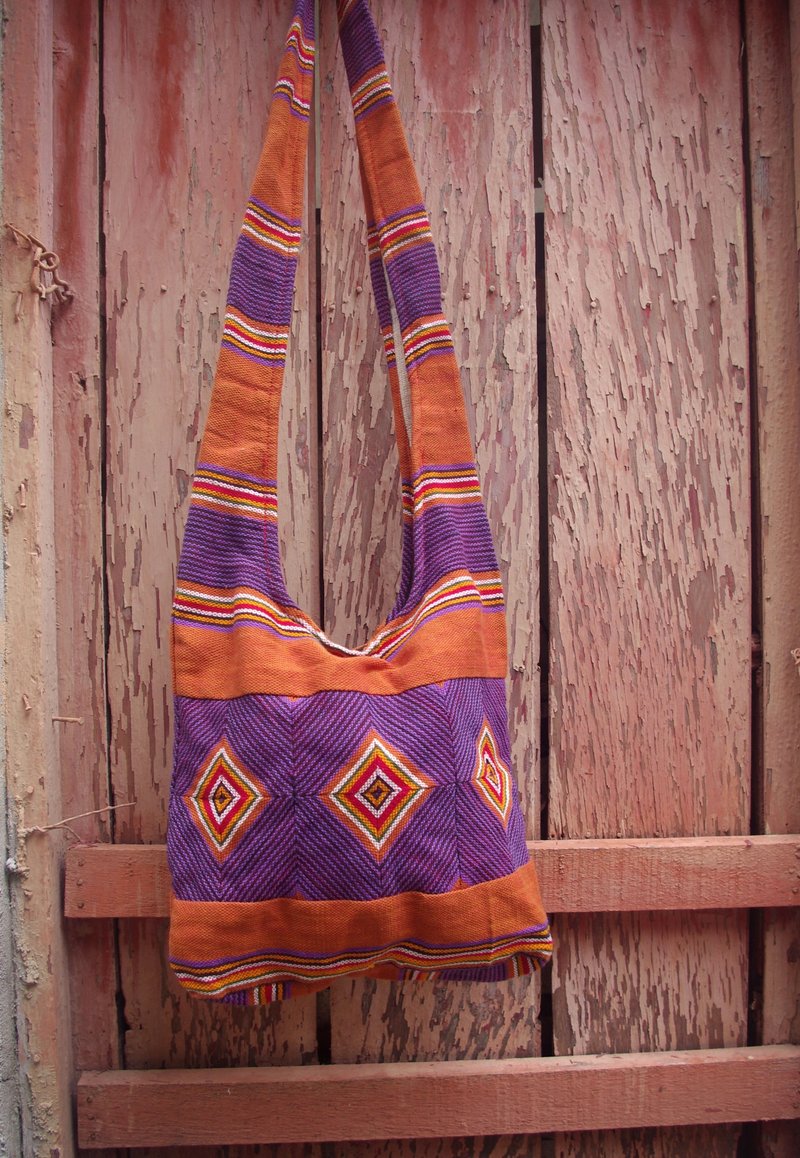 4.5studio-古着古董包-民俗风几何侧背布包 - 侧背包/斜挎包 - 聚酯纤维 橘色