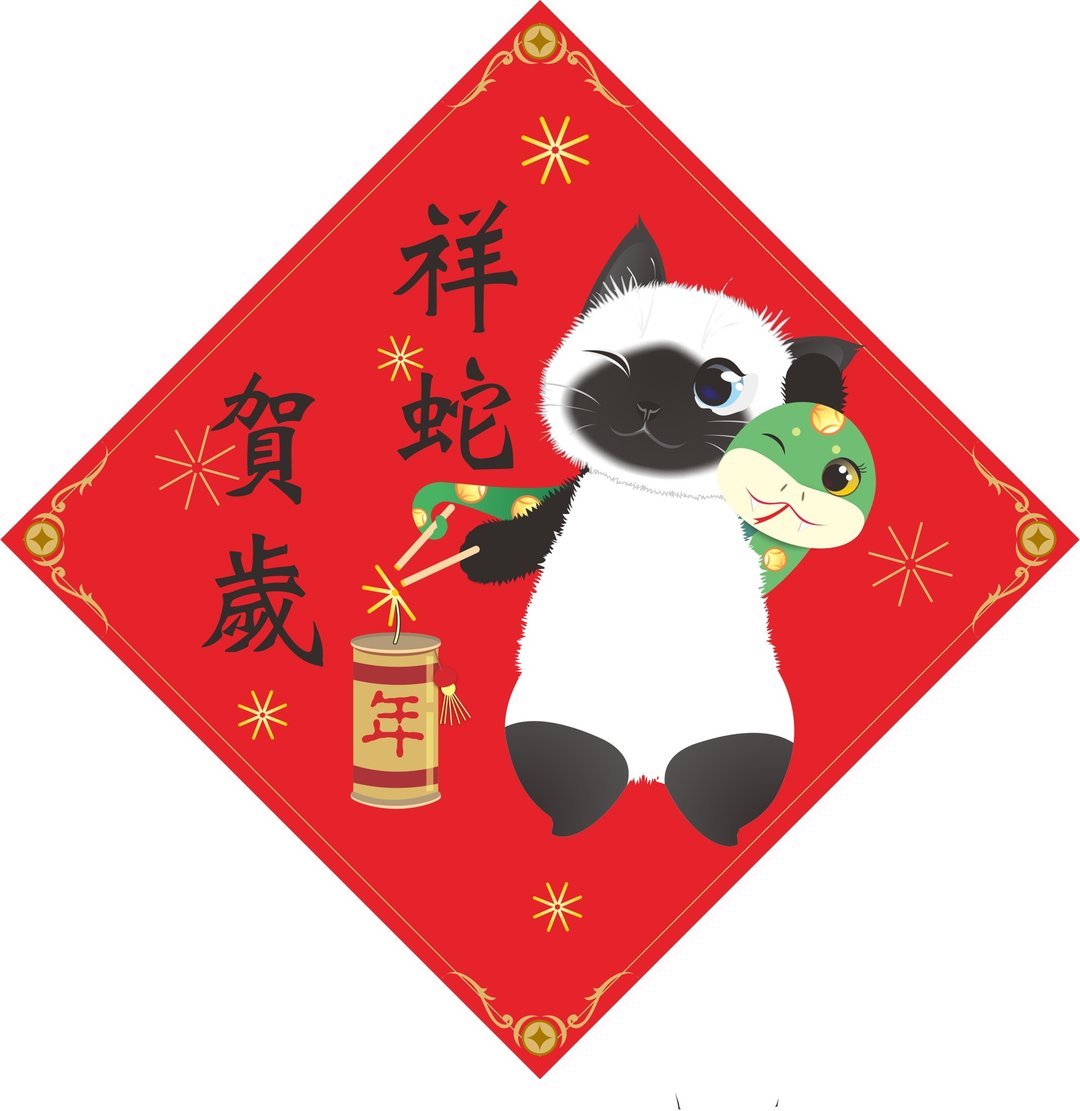 过年。春联。祥蛇贺岁。猫。 - 红包/春联 - 防水材质 红色