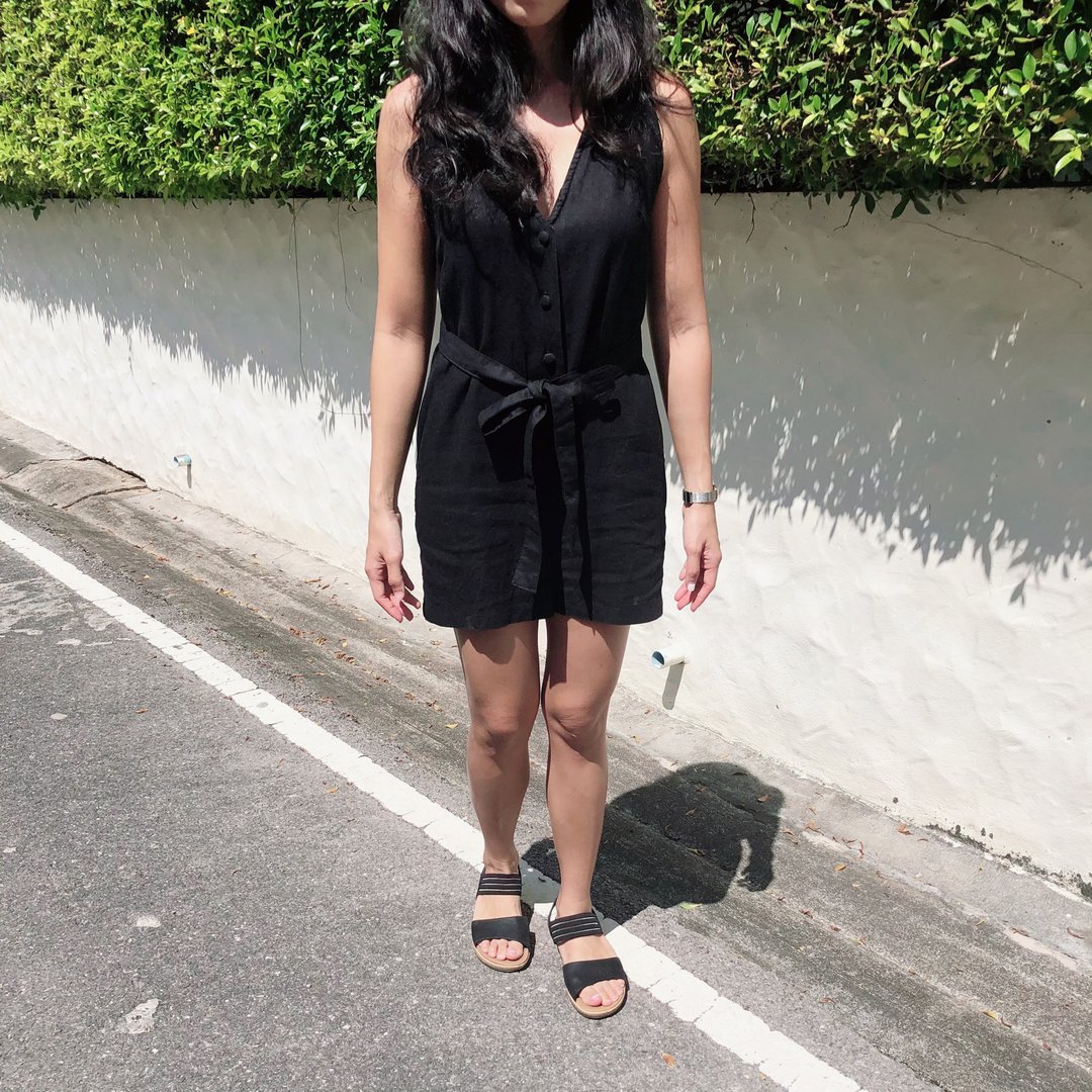 Black Linen Short Jumpsuit | Lucy short jumpsuit - 背带裤/连体裤 - 亚麻 黑色