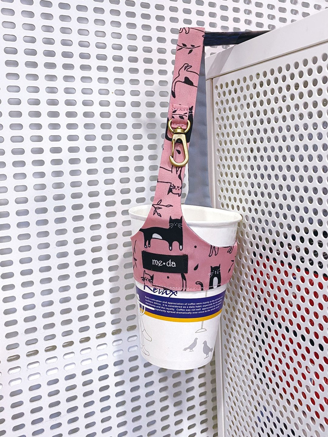 轻便饮料提带 粉底猫咪 - 随行杯提袋/水壶袋 - 防水材质 粉红色