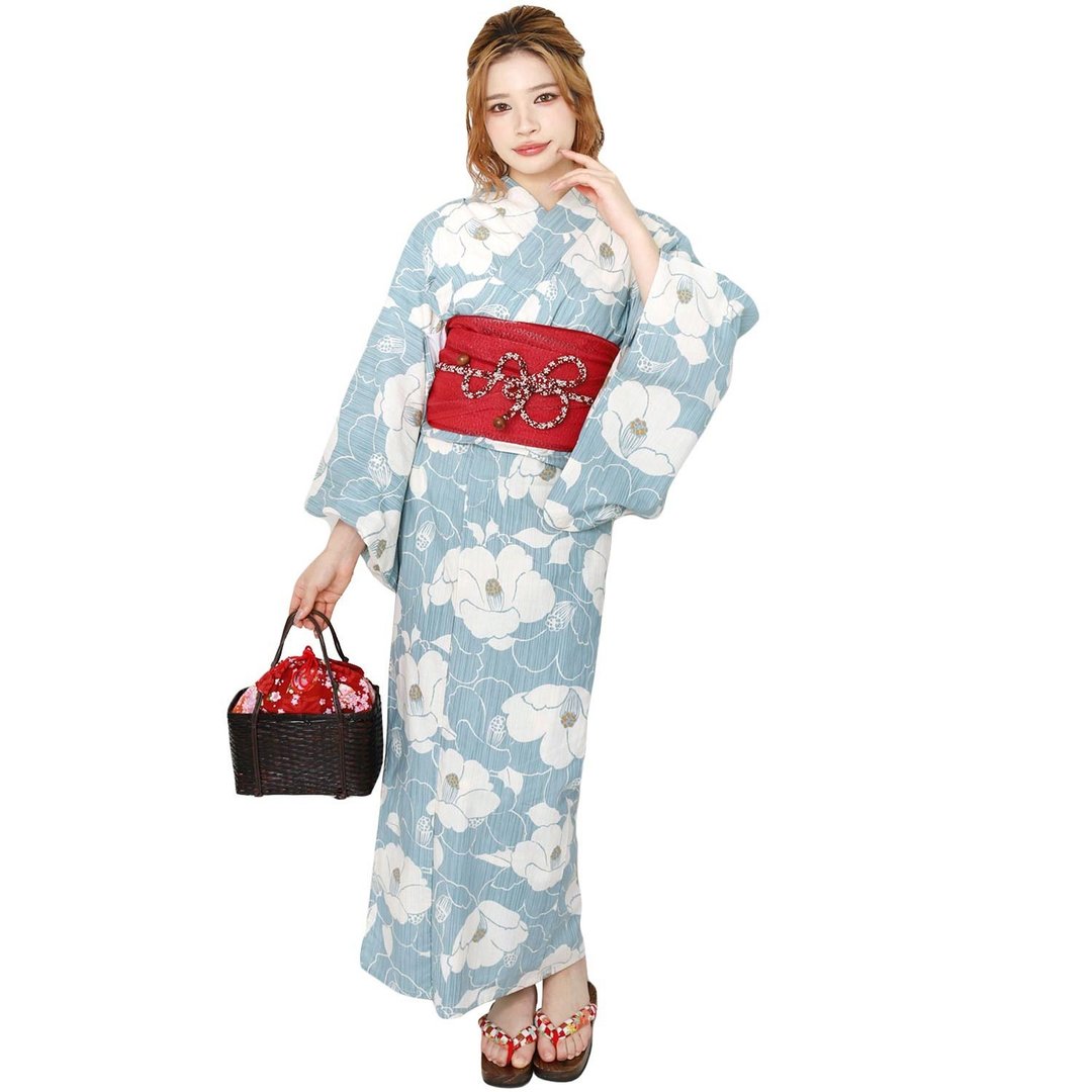 日本 和服 浴衣 女性 浴衣 腰封 2件组 S/F Size x14S/F-20 - 其他 - 棉 蓝色