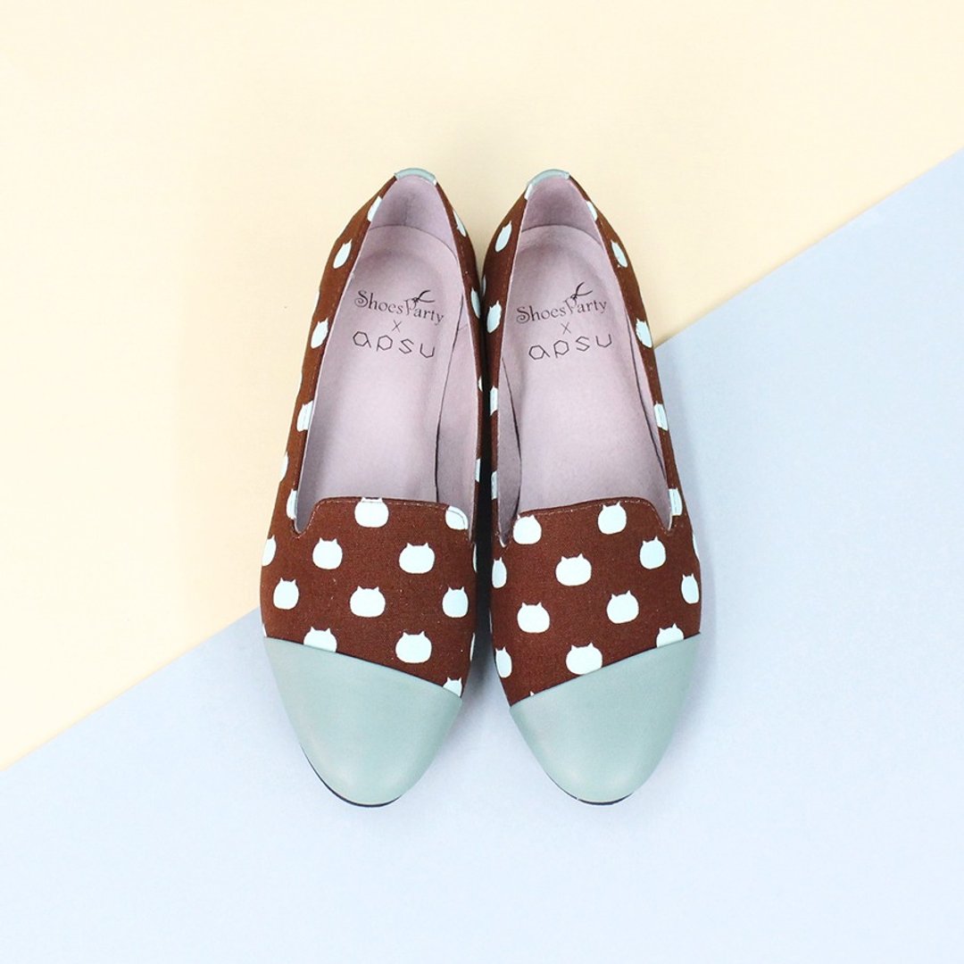 Shoes Party 巧克力绑架喵喵斜拼接欧贝拉 /手工订制/日本布料/M2-16005F - 女款休闲鞋 - 其他材质 