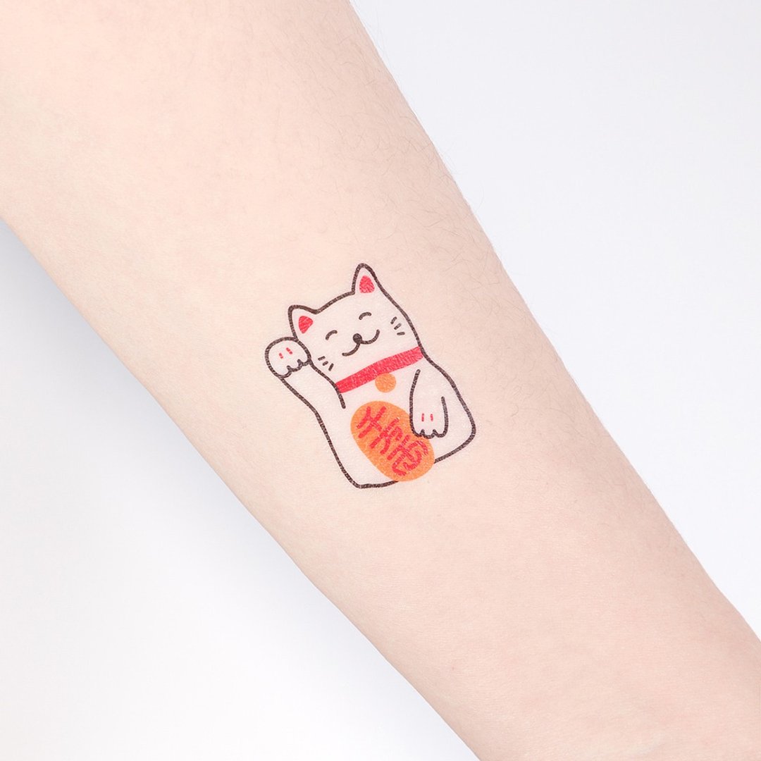 刺青纹身贴纸 -  招财猫 2入 - 纹身贴 - 纸 白色