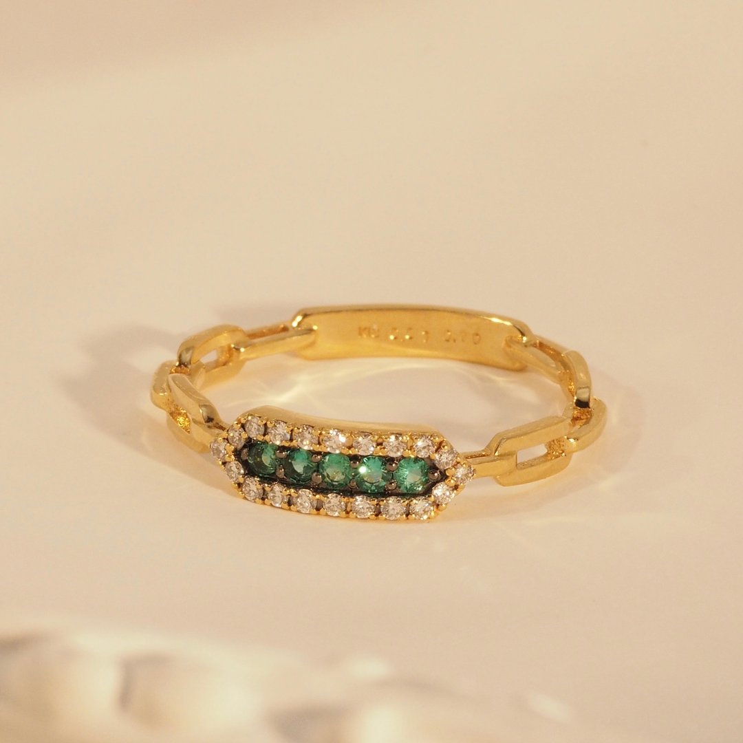 18K金祖母绿六角形戒指 18K Gold Emerald Hexagonal Ring - 戒指 - 贵金属 