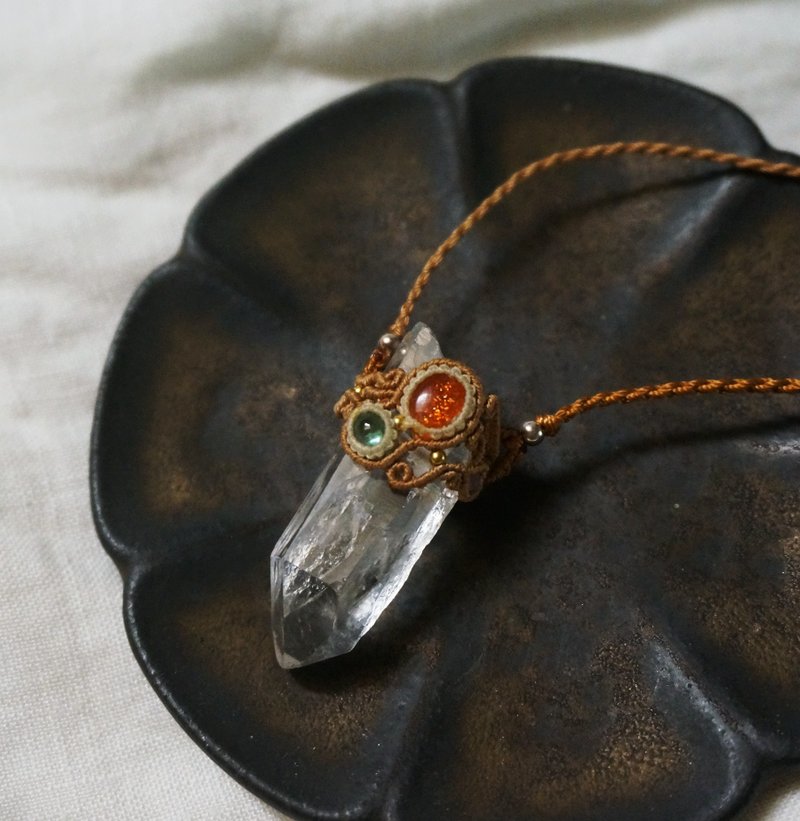 | MC | 喜马拉雅水晶柱 太阳石葡萄石组合项链 蜡线编织 - 项链 - 宝石 