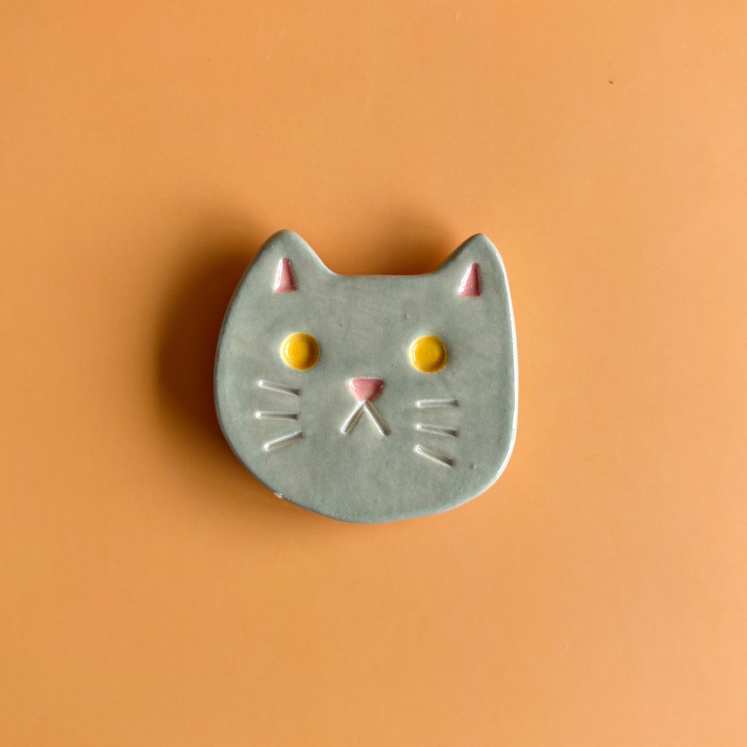 陶瓷猫磁铁 - 冰箱贴/磁贴 - 陶 灰色