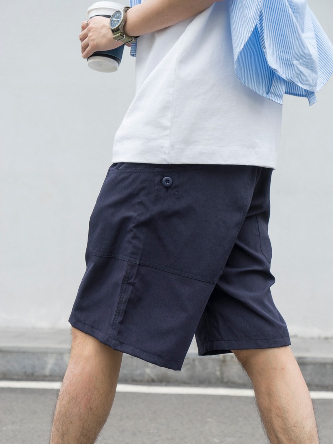 SHORTS 夏季休閒短褲 多口袋設計寬鬆剪裁休閒褲 彈性腰圍 - 男士短裤 - 尼龙 蓝色
