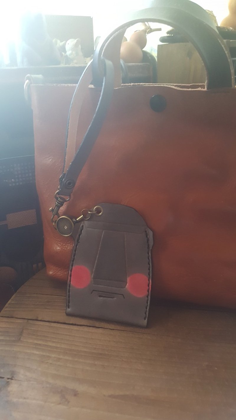 可爱摩艾Gogoro卡片式伸缩皮套/门禁感应卡/悠游卡套 - 证件套/卡套 - 真皮 灰色