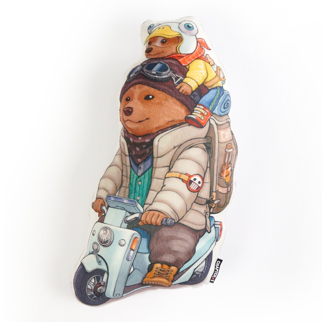 Bear ride motorcycle Backrest pillow New arrival Gift New Year - 枕头/抱枕 - 聚酯纤维 灰色