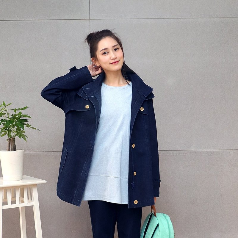 冬装∣厚纺帅性牛仔连帽外套/圣诞节礼物 - 女装休闲/机能外套 - 棉．麻 蓝色