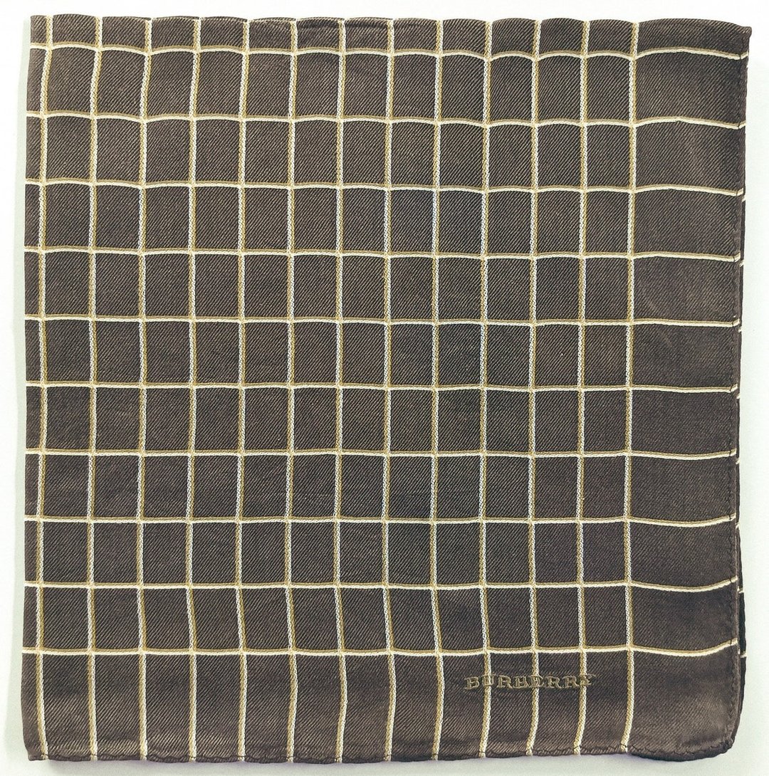 Burberry 古董手帕 - 口袋巾 - 棕色格纹 18 x 18 英寸 - 手帕/方巾 - 棉 咖啡色