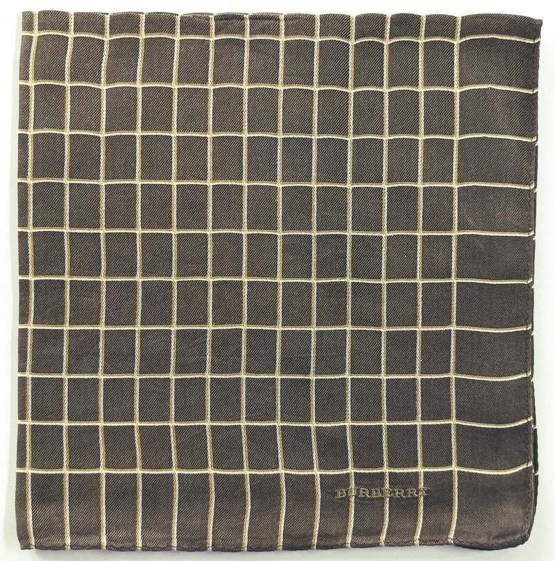Burberry 古董手帕 - 口袋巾 - 棕色格纹 18 x 18 英寸 - 手帕/方巾 - 棉．麻 咖啡色
