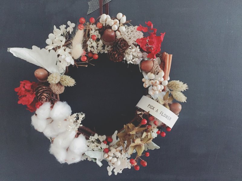 秋日丰收花圈 干燥花圈/不凋花/圣诞礼物/圣诞花圈 - 摆饰 - 植物．花 白色