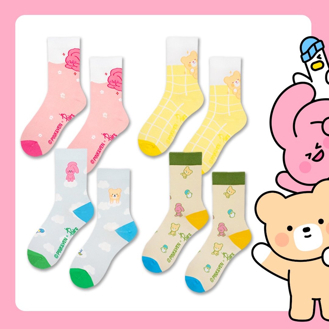 【in Pairs】PINK&VEN联名款 | 中筒袜 袜子 潮袜 - 袜子 - 棉 多色