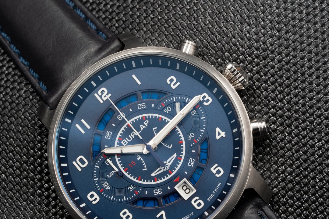 Burlap Watches 香港品牌 Chrono First 计时码腕表 钢殻配蓝表面 - 男表/中性表 - 不锈钢 蓝色