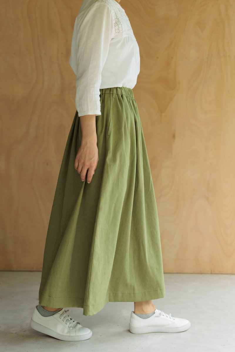 抹茶森林 台湾棉麻古布 长裙 - 裙子 - 棉．麻 绿色