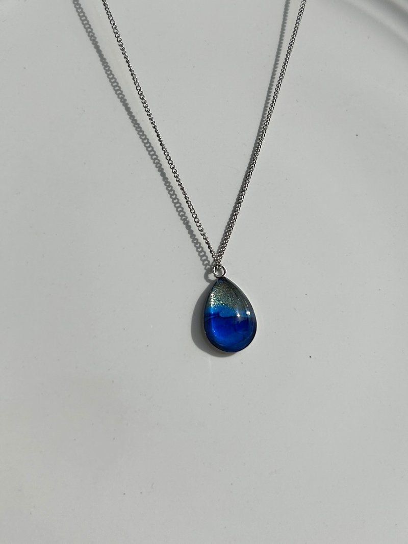 【圣诞礼物】那天的星空 蓝色水滴型 不锈钢手绘项链 - 项链 - 不锈钢 蓝色