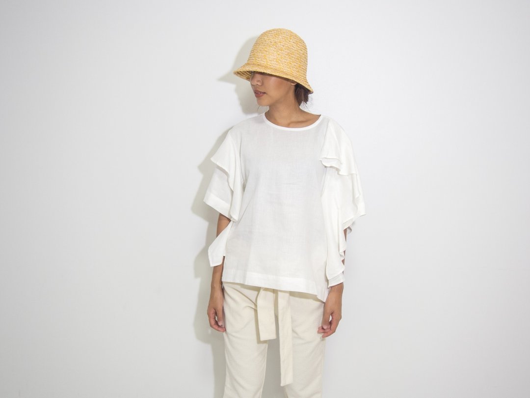 Mani Mina White Front Frill Top - 女装上衣 - 棉 
