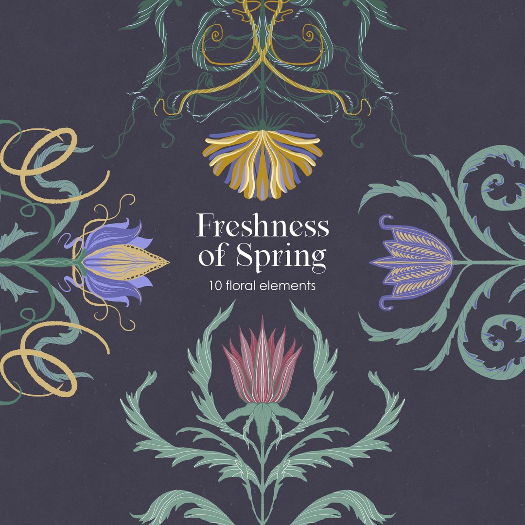 Floral clipart, botanical illustrations - 电子手绘真人画像/绘画/插画 - 其他材质 