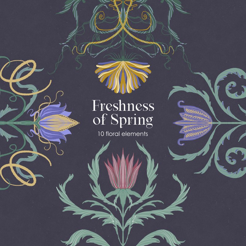 Floral clipart, botanical illustrations - 电子手绘真人画像/绘画/插画 - 其他材质 
