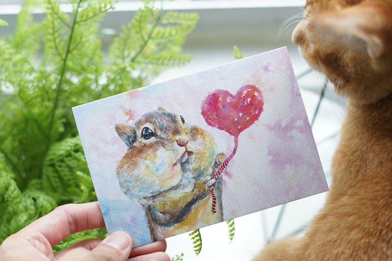 明信片 PC-AN-015 松鼠嘟嘟 - 卡片/明信片 - 纸 粉红色