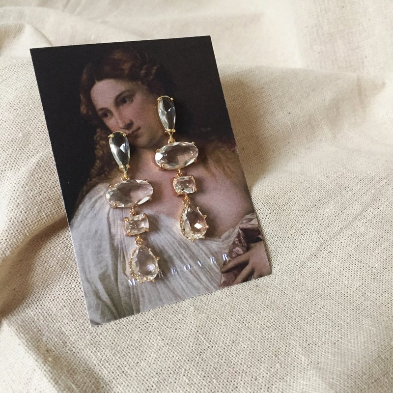 少女的愿望  |  金属镶边透明切割玻璃水晶垂坠耳环 (925银针) - 耳环/耳夹 - 玻璃 透明